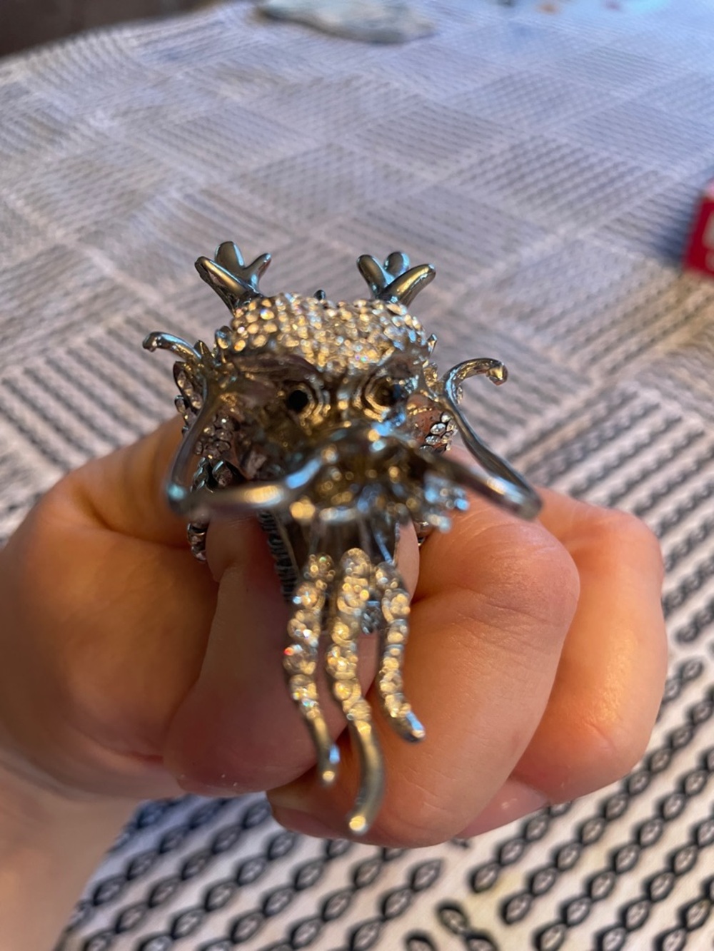 Silver Tone Rhinestone Dragon ring - Picture 3 of 8